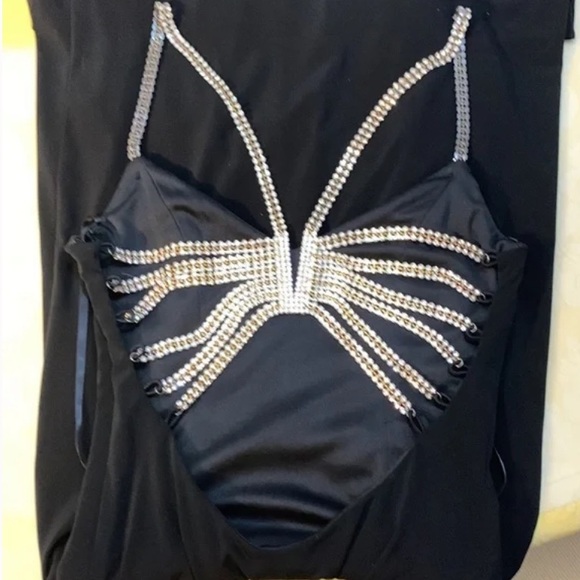 Vintage 90’s Dress Metal Diamond Rhinestone Backless Dress Maxi Black Slip Prom - Picture 8 of 17